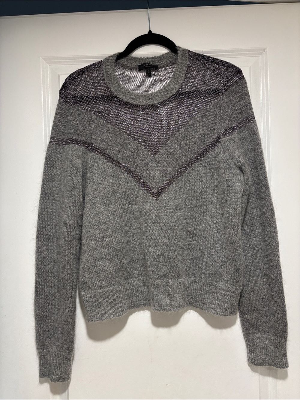 rag & bone Grey Crewneck Sweater with Chevron Yoke